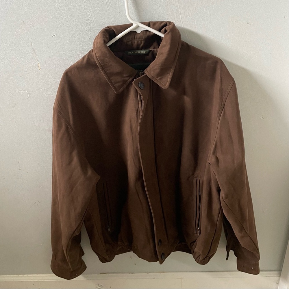 Weatherproof Tan/ Brown Faux Suede Full Zip 3 Pocket Jacket With Adjustable Cuff